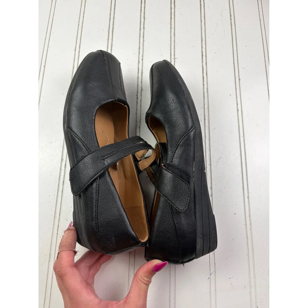 Style Step Black Mary Jane Double Strap Comfort Work Flats Women's Size 7.5